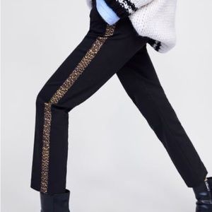 Zara Basic Black Pant with animal print down the pants